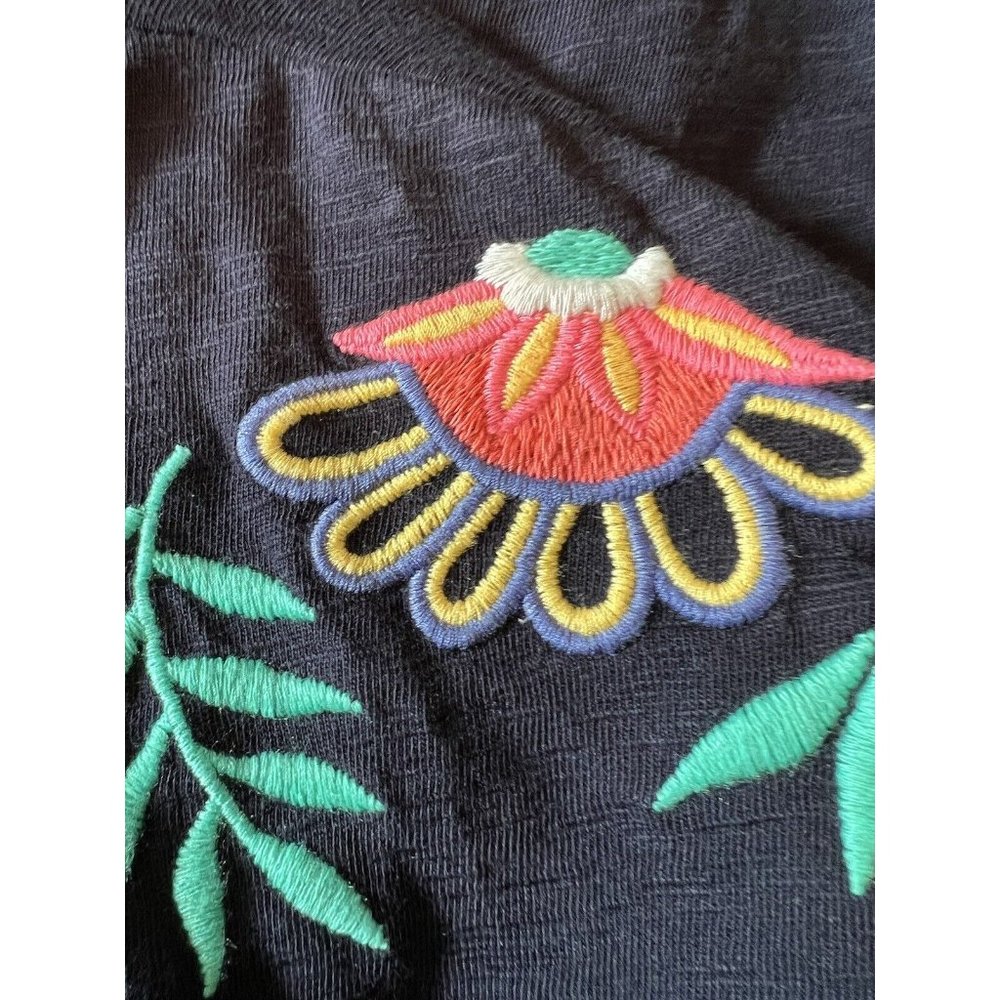 Talbots Dress 3X Blue Embroidered Short Tie Sleeve Cotton Washable - Picture 3 of 14